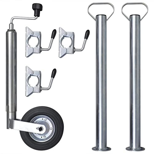 Ziaphsol Rueda estabilizadora galvanizada de 48 mm con rueda de goma de 200 mm, capacidad de carga de 150 kg, altura regulable de 53 a 75 cm, 2 soportes de apoyo y 3 soportes de sujeción para