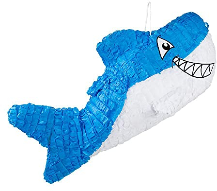 Boland 30919 - Pinata Hai, Blau-Weiß, Größe 27 x 60 cm, aus Pappmaché, Kindergeburtstag, Dekoration, Mottoparty, Themenparty
