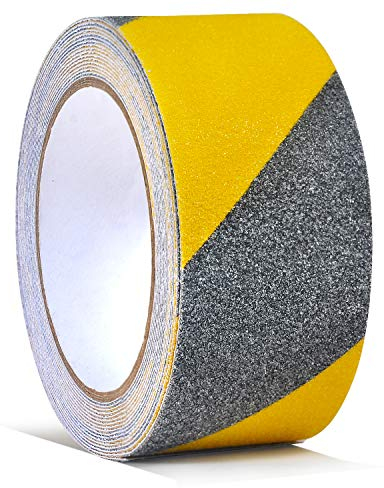 ONTWIE 5CM x 5M Bande Antidérapante Adhésive, Forte Adhésif Ruban Autocollant Antidérapante pour Intérieur et Extérieur pour la Sécurité au Travail et la Maison Bande Sécurité Noir/Jaune