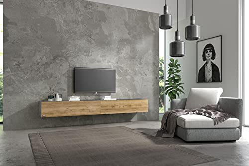 Wuun® TV Lowboard TV Board hängend I 100cm-280cm I Hängeschrank Wohnwand/Somero I Schwarz-Matt/Eiche I 200 (2X 100) cm