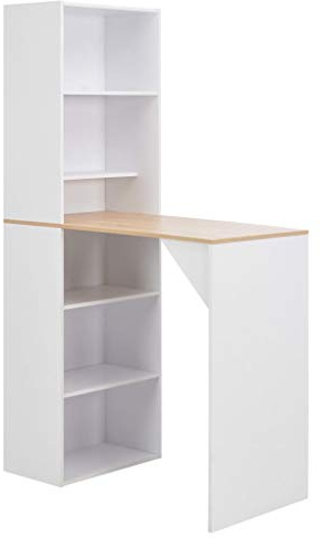 vidaXL Table de Bar avec Armoire, Meuble de Rangement, Table de Bistrot Pub Cuisine Salle à Manger Maison Intérieur, Moderne, Blanc