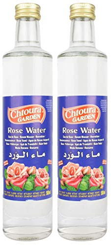 Chtoura Garden - Orientaliskt rosenvatten perfekt för bakning och matlagning – blomvatten för aromatisering av söta rätter, bakverk och drycker i en uppsättning av 2 á 500 ml glasflaska