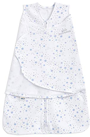 HALO Schlafsack aus 100 % Baumwolle, 3-fach verstellbare, tragbare Decke, TOG 1.5, Midnight Moons Blue, Größe S, 3-6 Monate