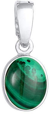 Klassischer Edelstein-Anhänger in 925 Sterling Silber mit einem Malachit Stein (10 mm), Handgefertigter Damen Anhänger für Silberketten oder Halsketten, Farbe: Grün, 0511730420