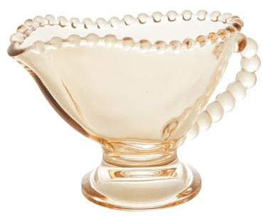 WOLFF - Pearl Amber Beaded Crystal Gravy Boat with Handle - Gravy Bowl for Sauces, Salad Dressing and Creamer Pitcher - Luxury Glassware, Thanksgiving Gravy Dish - Dinner Accessories - 5 fl oz Amber