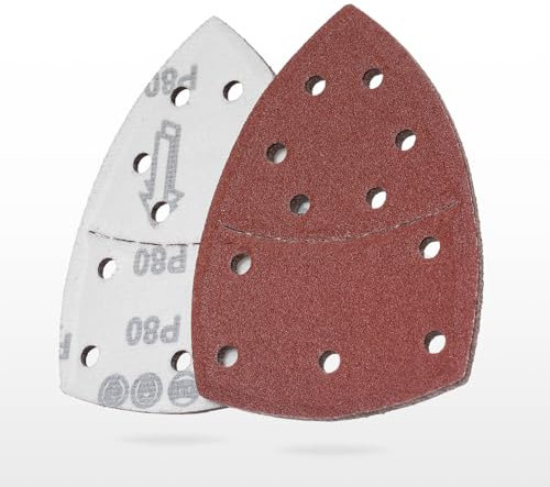 YoiYee 80 Grit Sanding Sheet Set, Mouse Detail Sander Sandpaper, Delta Triangular Sand Paper Pad, Hook and Loop Fastening, 11 Holes, Accessories for Multi-Sander, Red, 10 Pack