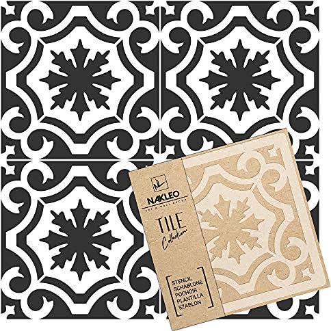 NAKLEO Badajoz Tile Plantilla de plástico reutilizable – 30x30cm - Clásico Romano Retro - Geométrico marroquí - Adoquín Bloque Concreto Piso Pared Pintura Plantilla Madera