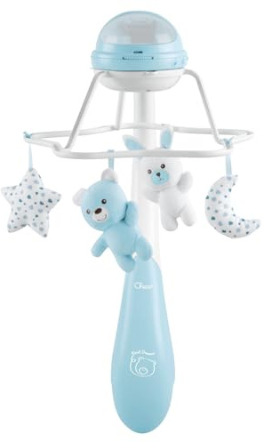 CHICCO First Dreams Rainbow Musical Karussell, 3in1 Neugeborenen Karussell mit beruhigenden Melodien und Regenbogen Projektion, mit 4 weichen Anhängern, kompatibel mit Next2Me Wiegen, 0 Monate +, Blau