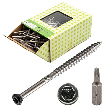 Lot de 200 vis pour bois de terrasse 5 x 50 mm en acier inoxydable C2 Noir