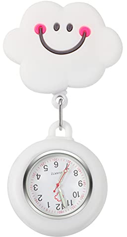 Générique Generic Montre D' Clip- sur Montre de Poche Silicone Fob - Badge Rétractable avec Dessin Animé Revers pour Infirmières Médecins- Blanc