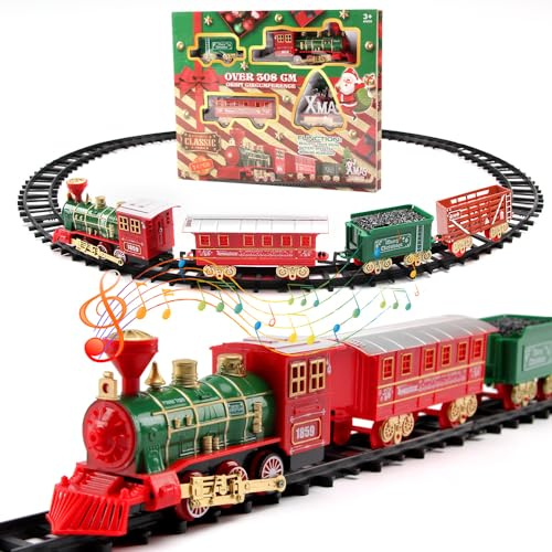 Tren Arbol De Navidad Electrico con Faros y Sonido Real Centro Navideño, a Batería, Decoración De Navidad Regalos para Niños