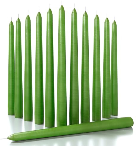 CANDWAX 12 inch Taper Candles 12 Pack - Colored Candle Sticks Great as Dinner Candle Set - Grass Green
