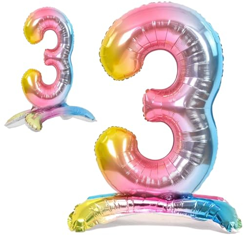 Luftballon 3. Geburtstag Zahl 3 Mehrfarbig Pastell Stehende XXL Riesen Folienballon 82cm Geburtstagsdeko Ballon Zahl Deko zum Geburtstag.