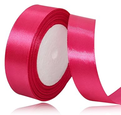 Hett rosa satinband 25mm breda, 22 meter rosaröda färgade tygband för presentförpackning, pyssel, hårrosetter, sömnad, kransar, tårtor, bröllopsfest och juldekoration