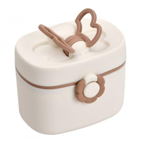 Dispensador Leche en Polvo Bebe, Contenedor Dispensador de Fórmula, Porta Leche en Polvo Bebe 410 ml, Caja de Leche en Polvo con Barra Niveladora y Cuchara para Alimentación Viaje (Beige)