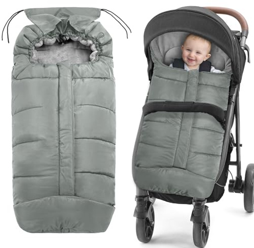 Fußsack Buggy,Fußsack Kinderwagen Winter mit Reißverschluss und Kapuze,Wasserdichter Warmes Thermo-Fleece Fusssack Buggy,Universal Fusssack Kinderwagen Baby Passend für alle Kinderwagen (Grau)