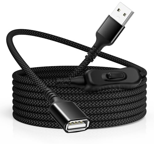 RUXELY USB-A-förlängningskabel (Hane till Hona) med På/av-brytare 3M | USB-förlängningskabel med stöd för data och ström,Typ A-laddkabel med strömbrytare för LED-lampa,LED-ljuslister,Bilkamera,Mus