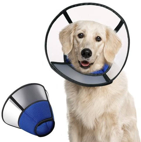 PUZAUKAL Halskrause Hund,Halskrausen für Hunde Weiche und Atmungsaktive,Hundekragen Leckschutz Verstellbares,Hund Halskrause Nach der Operation-Blau(XL)
