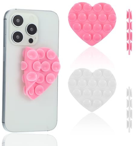 Nogeqi Funda con Ventosa para Teléfono - Agarre de Silicona en Forma de Corazón, Doble Cara para la Parte Posterior del Móvil