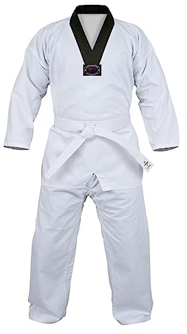 JAGUAR PRO GEAR Regular Taekwondo Gi Uniform Set 8oz Ultra Light Premium Fabric TKD Suit With Belt For Kids Adults Unisex (White With Black Trim, 2)