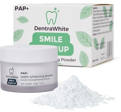 DentraWhite Smile Glow Up Teeth Whitening Powder - Stain Remover for a Brighter Smile, Gentle on Enamel, Non-Sensitive Formula - Fresh Mint Flavour - 40g Teeth Whitening Powder