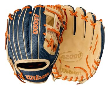 Wilson Summer 2025 A2000 Jose Altuve GM - Guante de béisbol de cuadro de 11.5 pulgadas, lanzamiento de mano derecha, azul marino/rubio/naranja