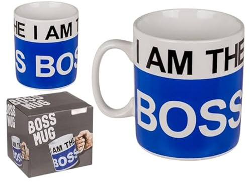 BLUECHOLON Tazza XL 'I am the Boss' in ceramica, 1 litro, divertente tazza per casa o ufficio, colazione, design moderno, 13 x 12 cm.