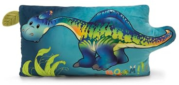 NICI Dino Snackilus Cuscino con motivo dinosauro, morbido e adatto a ragazzi, ragazze, neonati e amanti dei peluche, ideale per casa, asilo o in viaggio, 43 x 25 cm, blu - 61575