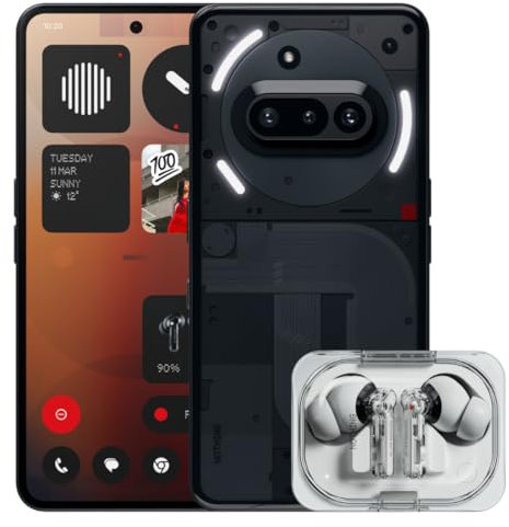 Nothing Phone (3a) 256 GB - mobile phone with 32 MP front camera, 30x ultra zoom - Black + Nothing Ear (a) White