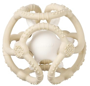 Nattou Balles en Silicone, Lot de 2, pour Saisir et Agripper, sans BPA, Ø 10 cm + 7 cm, Vegan, Silicone, Argile/Blanc