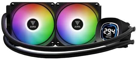 GAMDIAS AURA GL DIGITAL 240mm AIO Liquid CPU Cooler, Real-Time 2.1'' Display, Customizable via Software, 2 x 120mm ARGB Fans, Support Low-Noise PWM & ARGB Sync, Intel LGA 1851/1700；AMD AM5/AM4, Black