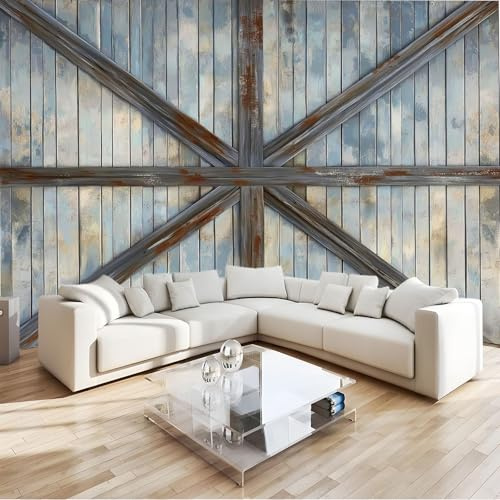 Papel Pintado Murales 250 x 175 cm Fondo De Pantalla Moderna Decoración Gris, Pared Vintage Madera Metal Art Papel tapiz fotográfico, Para Comedores Salones Habitaciones Fondo De Tv