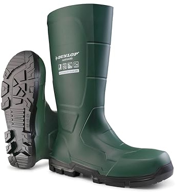 DUNLOP Protective Footwear, Acifort JobGUARD full safety, 100% Waterproof, Polyblend PVC Material, Steel toe, Rubber Boots, UNISEX, Green, Size 5-15