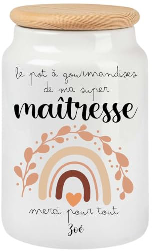 henrietteandco - Pot à Cookies Maîtresse Personnalisé avec Prénom | Cadeau Original Fin d’Année Scolaire | Boîte à Biscuits Hermétique en Céramique | Merci Maîtresse (Arc-en-ciel-2)