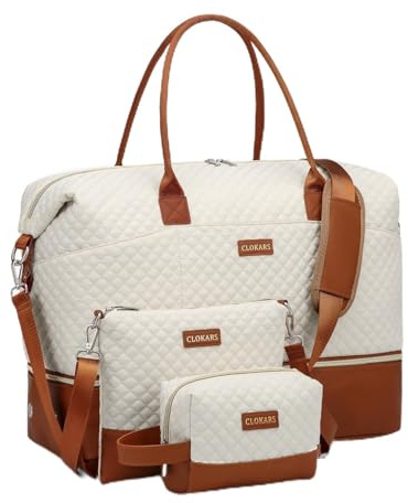 Weekender Bags for Women Travel, Overnight Bags Carry On Duffle Bag with Shoe Compartment for Airplane Large Tote Bag for Weekend Over Night, Hospital Bags, Women Gifts, Beige Brown