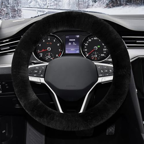 JKITNHJOT Winter Lenkradbezug, 37-39cm Universal Auto Lenkradabdeckung, Plüsch Lenkradbezug, Teleskop Lenkrad Lenkradhülle weich bequem Steering Lenkradschoner (Schwarz)