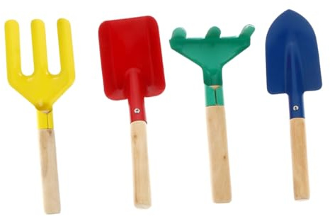 TOYANDONA 4 pièces Kit de Jardinage Garçon Fille avec Pelle Râteau Fourche et Outil de Plantation Accessoires Portables pour Jardin et Potager Jeu Extérieur pour Garçons Couleur Aléatoire