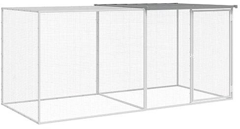 Mhdvray Pollaio con tetto, gabbia per polli e piccoli animali, in acciaio zincato, stabile recinto per polli e piccoli animali, porta richiudibile, 203 x 98 x 90 cm, grigio chiaro