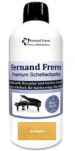 Schellackpolitur 500ml. Fernand Freres GOLD (Goldgelb) Klavierlack Hochglanz French Politur Schellack gebrauchsfertig Schelllack