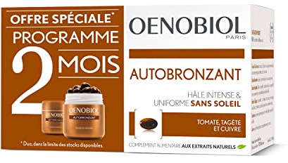Oenobiol - Autobronzant - Hale Intense & Uniforme sans Soleil - Formule Renforcee - Complement Alimentaire Aux Extraits Naturels - Lot de 2x30 capsules - 2x16.5 g