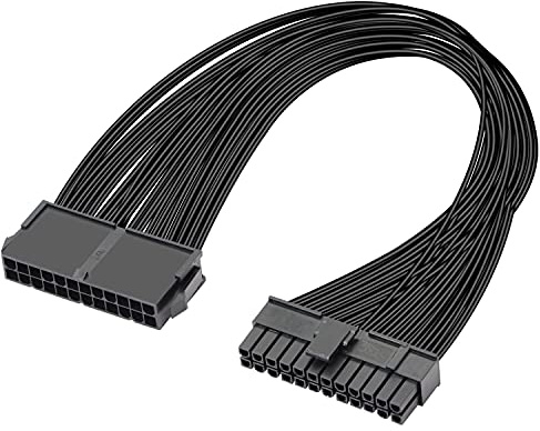 GELRHONR Cable de extensión PSU de 24 pines, 1 pie, macho a hembra, compatible con placas base ATX de 24 y 20 pines, para computadoras de escritorio y servidores