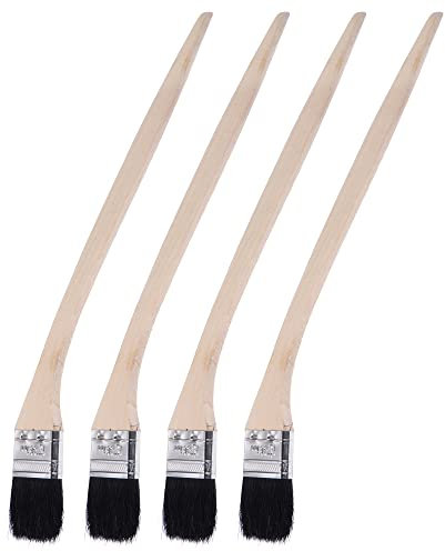 sourcing map Doblado Radiador Pintar Pincel 16 Largo 1.5 Ancho Cerda con Largo Madera Mango para Pared Tratamiento Negro 4uds