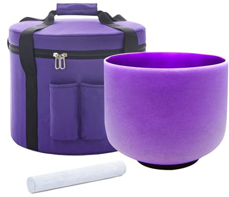 Hye-eun Campana tibetana de cristal violeta de 8 pulgadas B Nota Chakra Corona Sanación con sonido con bolsa para transporte instrumentos de percusión cuenco de sonido para yoga
