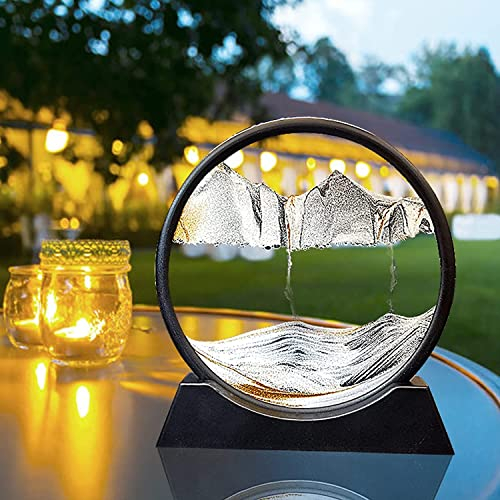 Aisny Sandscape, 3D Fließende Sandmalerei Dynamisches Sandbild Tiefsee Sandbild Herbstdeko Sandbilder Zum Drehen Entspannung Schreibtisch Deko Sand Desktop Home Office Work Decor 7Zoll Gold