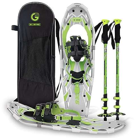 G2 63.5 cm Avocado Grün Leichte Schneeschuhe für Damen Herren Jugend Set mit Trekkingstöcke Tragetasche Spezielle EVA Gepolsterte Ratschenbindung Fersenlift Zehenbox