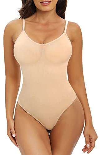Xnova Body Sculptant Femme Gainant, Shape Bodys String Gaine Amincissant Ventre Plat, Bodysuit Shapewear Invisible Minceur Shaper Thong (Beige, S)