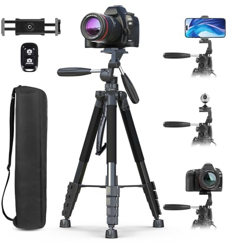 UBeesize 74 Camera Tripod with Phone Holder and Remote, Heavy Duty Tripod Stand with Portable Bag for Phone and Camera, Compatible with DSLR Cameras, Cell Phones, Spotting Scopes and Binoculars