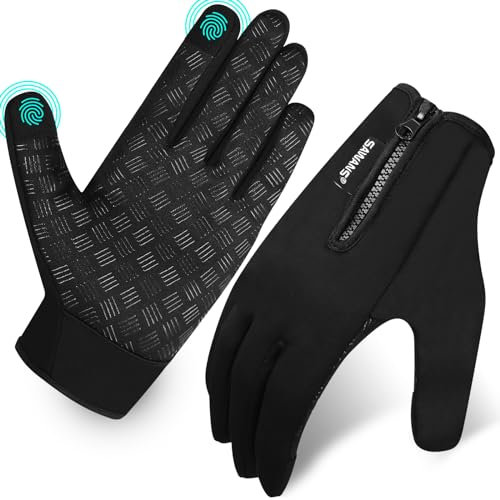 SAWANS Fahrradhandschuhe, Thermo-Winter-Laufhandschuhe für Herren und Damen, rutschfest, Touchscreen, warm, Winter, Outdoor, Reißverschluss, verstellbar, Fahren, Klettern (Schwarz, S)