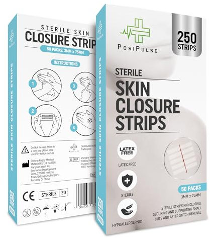 Posi Pulse 3mm x 75mm Sterile Skin Wound Closure Suture Strips for Lacerations, Incisions and Cuts