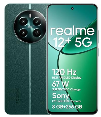 realme 12+ 5G Smartphone 8+256 GB with NFC, Sony LYT-600 OIS Portrait Camera, Dimensity 7050 5G Chipset, 120Hz AMOLED Display, 67W SUPERVOOC Charge, Pioneer Green(con Adaptador)